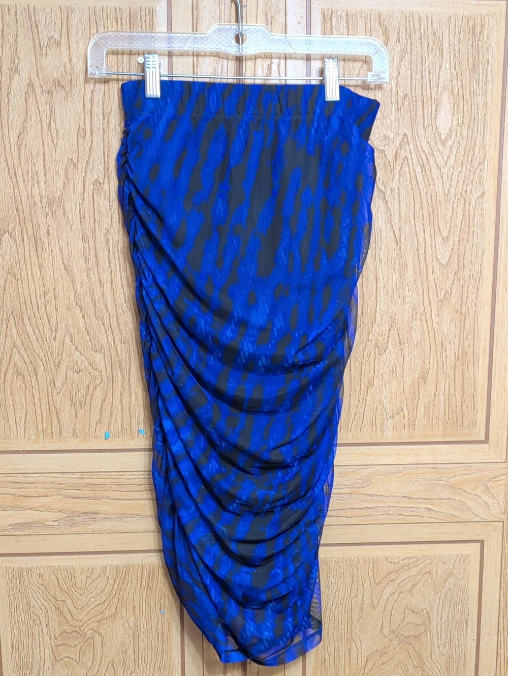 DKNY Royal Blue & Black Ruched Midi Skirt - Women's Elegant Fit